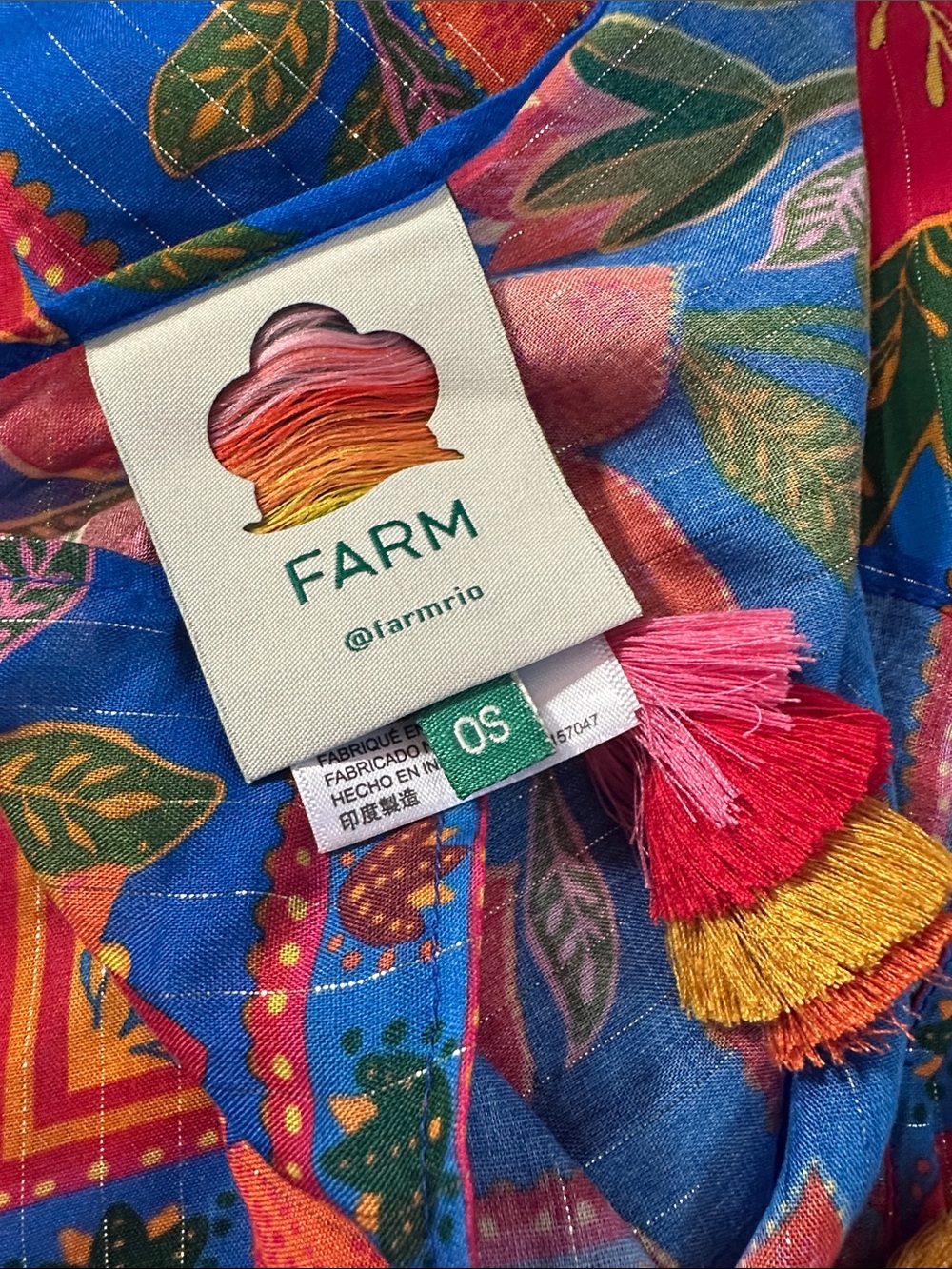 EUC FARM Rio Blue Tropical Floral Fruit Scarf Wrap OS    *minor callout* - Picture 4 of 16